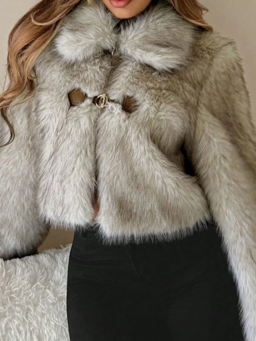 Brown Casual Women's Tie Dye Metal Decor Fluffy Coat